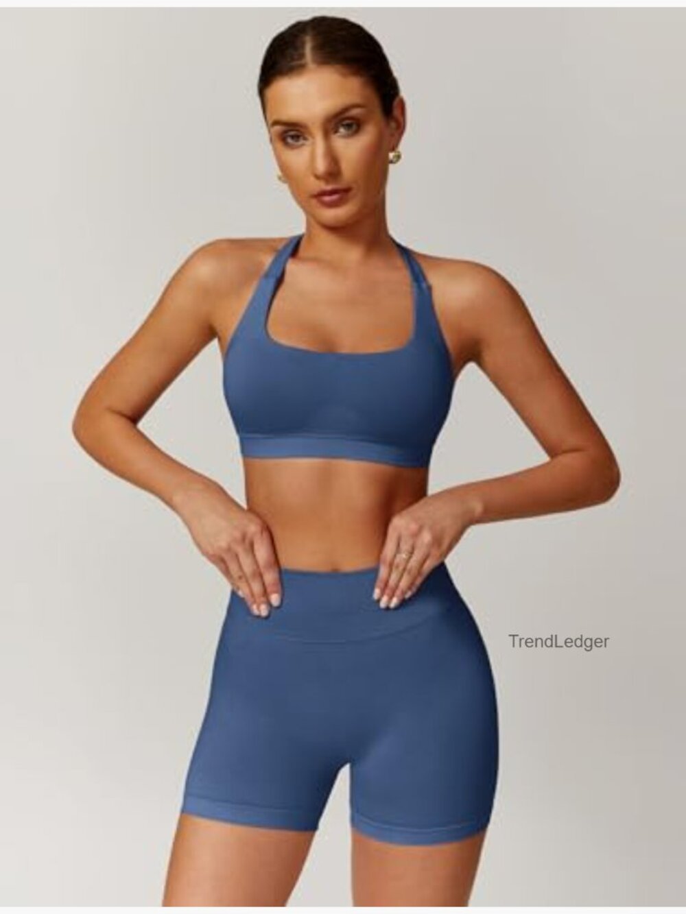 Seamless Halter Sports Bra Scrunch Butt Shorts Workout Set 2 Piece - Picture 2 of 7
